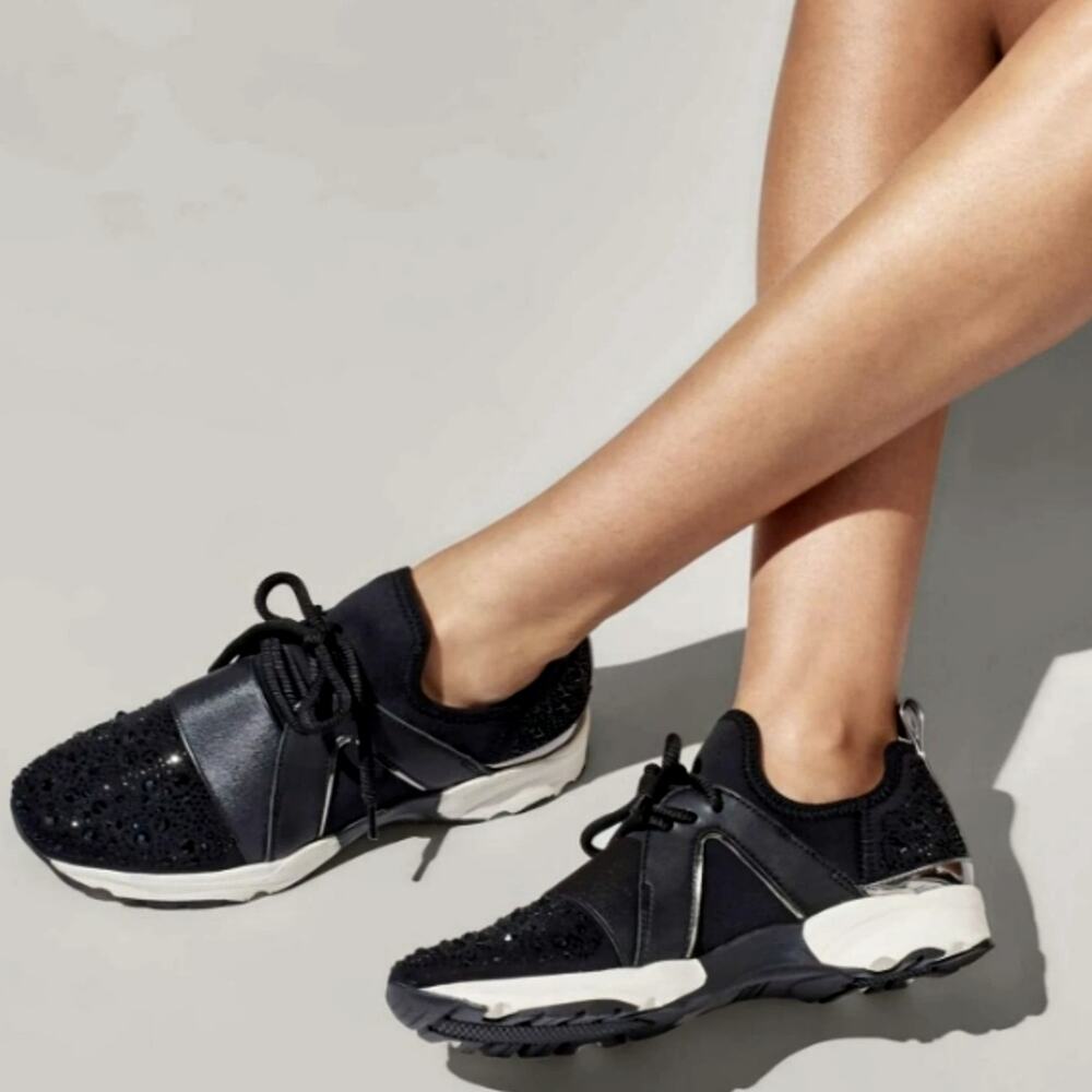 Carvela Lament Bling Black Fashion Sneaker Shoes US 10 EU 41 Rhinestone Studs - Picture 2 of 10